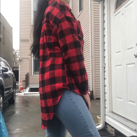 NEW Red & Black Plaid Oversized Flannel - Picture 6 of 7